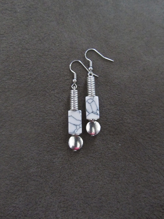 White marble stone and silver earrings