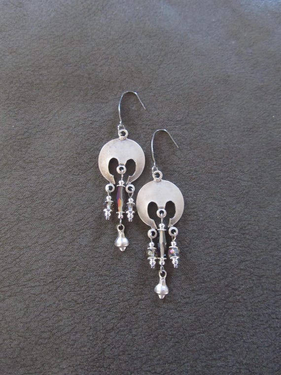 Iridescent crystal and silver chandelier earrings