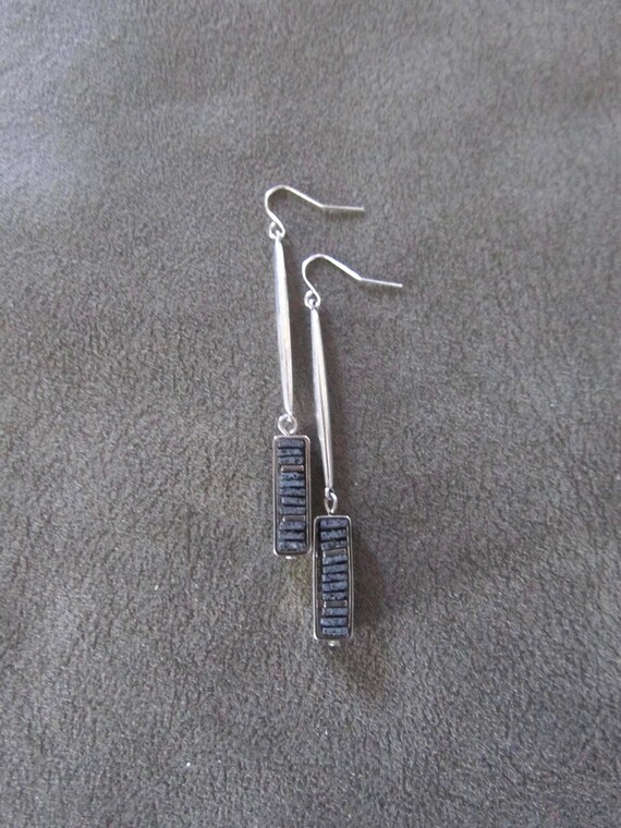 Industrial earrings, gray lava rock and silver minimalist earrings