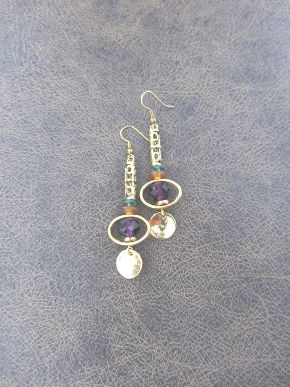 Gold and purple crystal earrings
