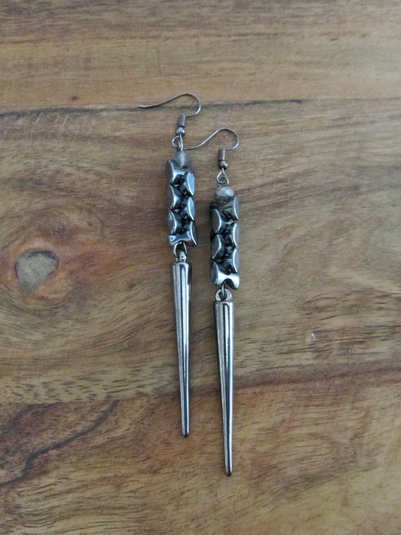 Long spike earrings, unique gunmetal futuristic earrings, abstract earrings, industrial monochromatic