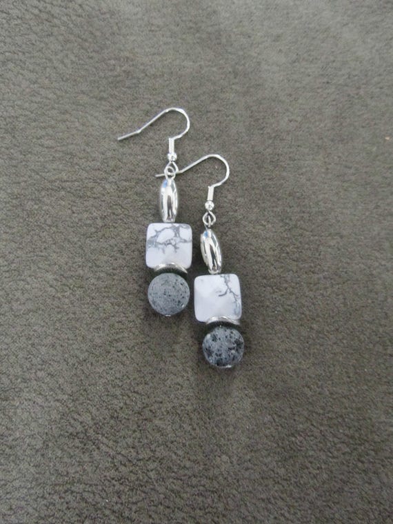 White marble stone and lava rock earrings