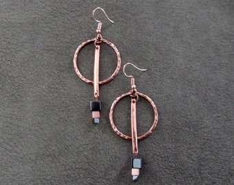Modern industrial copper hoop earrings