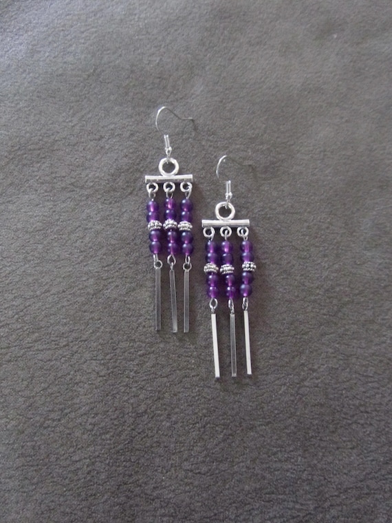 Purple frosted glass chandelier earrings 2