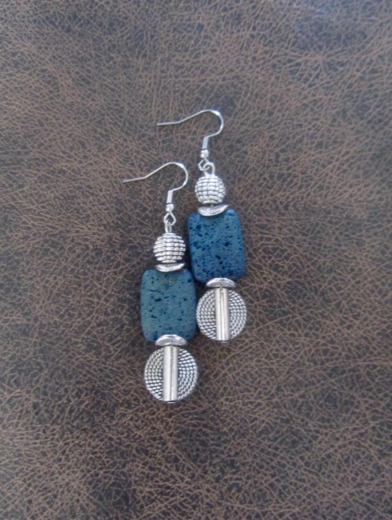 Teal lava rock and silver earrings