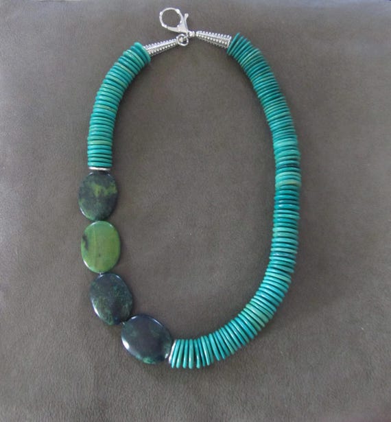 Chunky African turquoise ethnic necklace