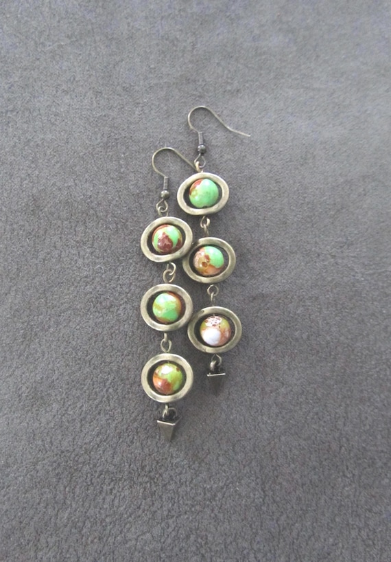 Jasper and bronze dangle earrings