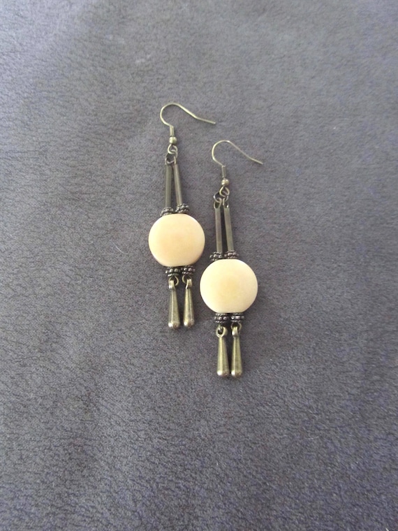 Cream bone and bronze boho earrings