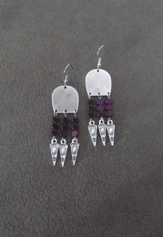 Silver chandelier and purple hematite earrings