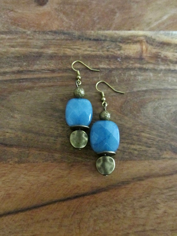 Blue stone and bronze earrings