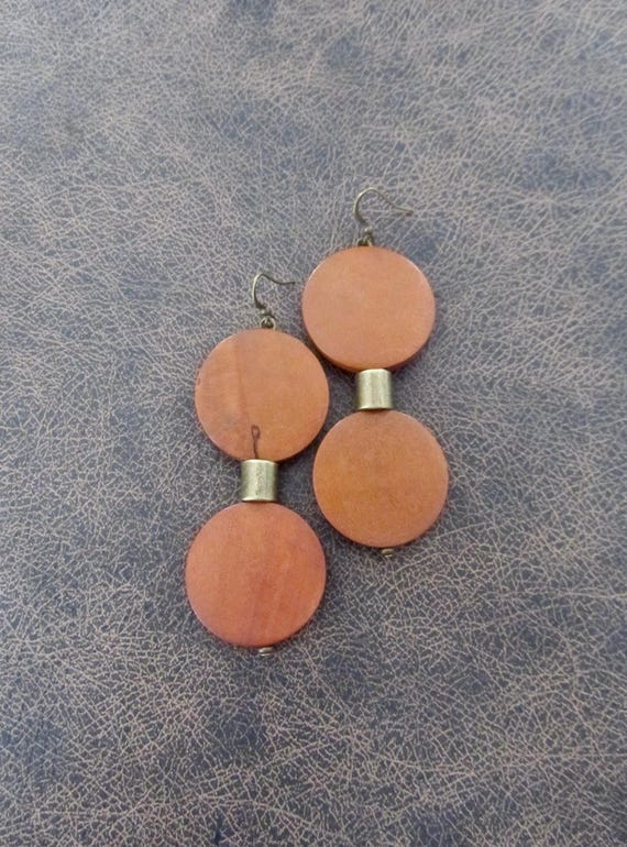 Mid century bold wooden earrings, orange 2