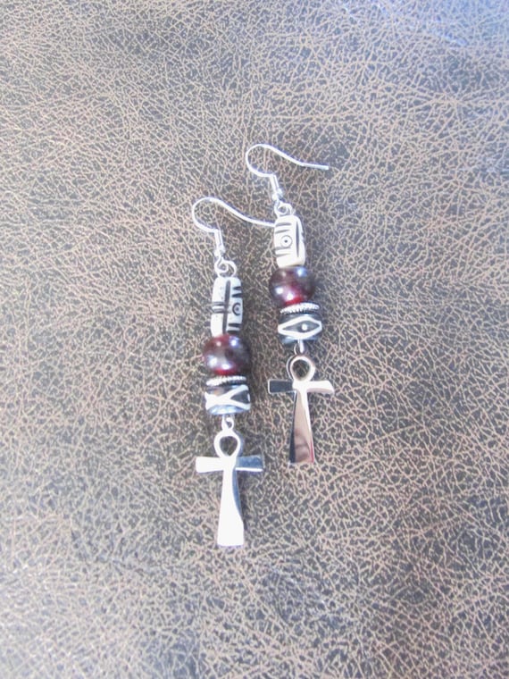 Ankh Egyptian African earrings, fertility symbol, Afrocentric bone 22