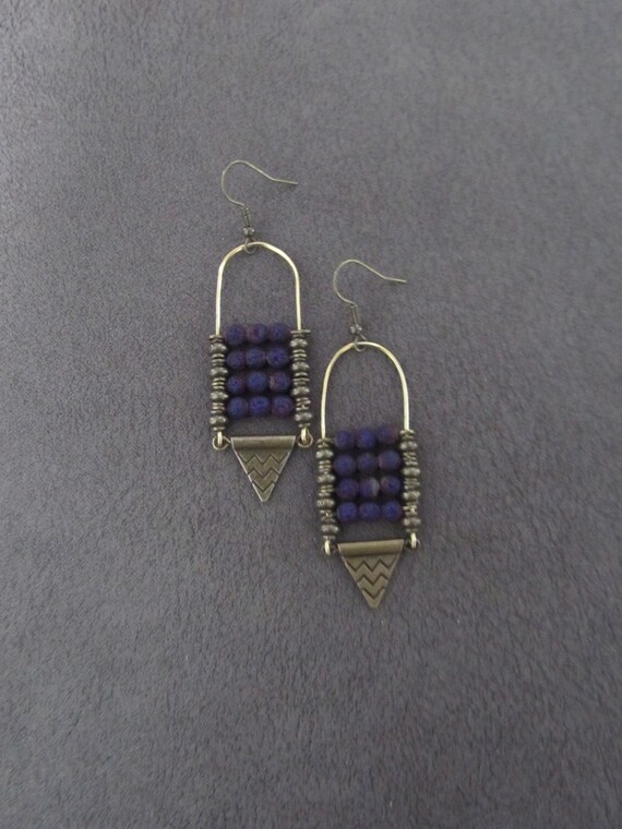 Lava rock chandelier earrings bronze and purple