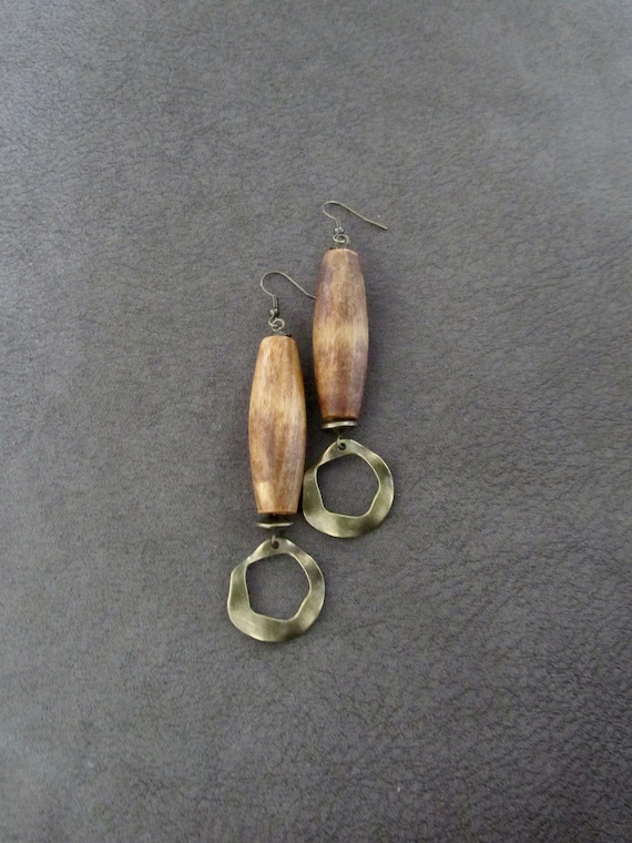 Oversized bold natural wooden earrings