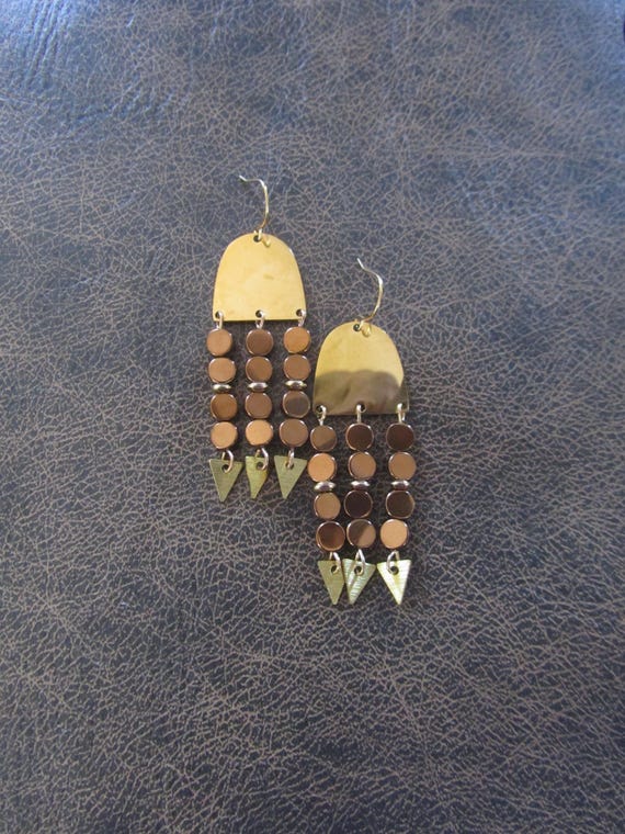 Brown hematite and brass chandelier earrings 2