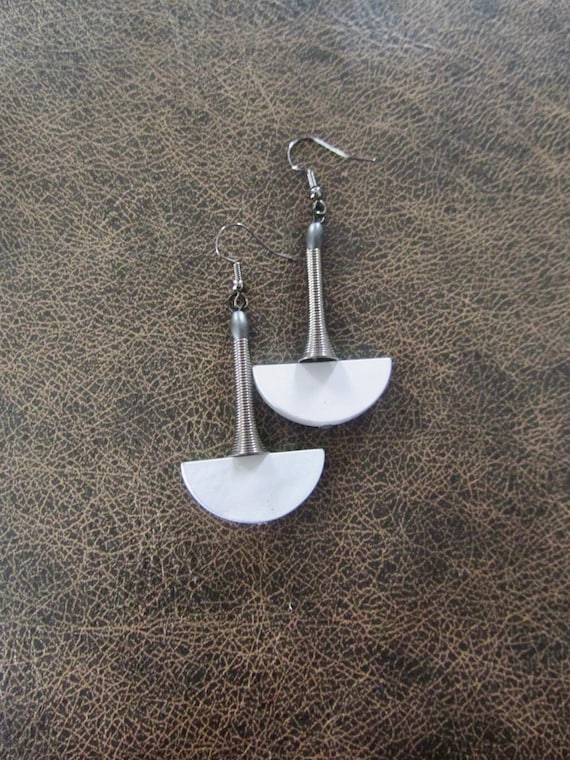 White Wood Earrings: Gunmetal Tribal Geometric Earrings