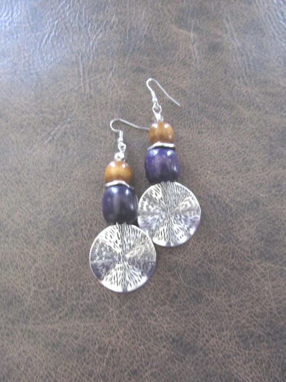 Etched silver southwestern boho chic earrings, purple