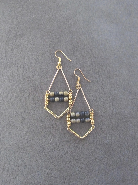 Mid century modern geometric industrial earrings, black