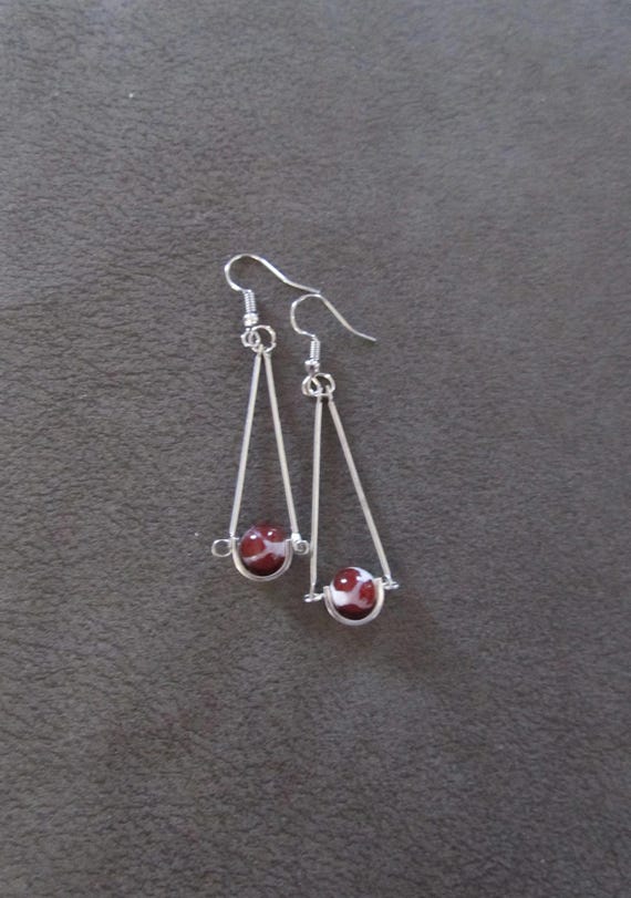 Pendulum red Tibetan agate earrings