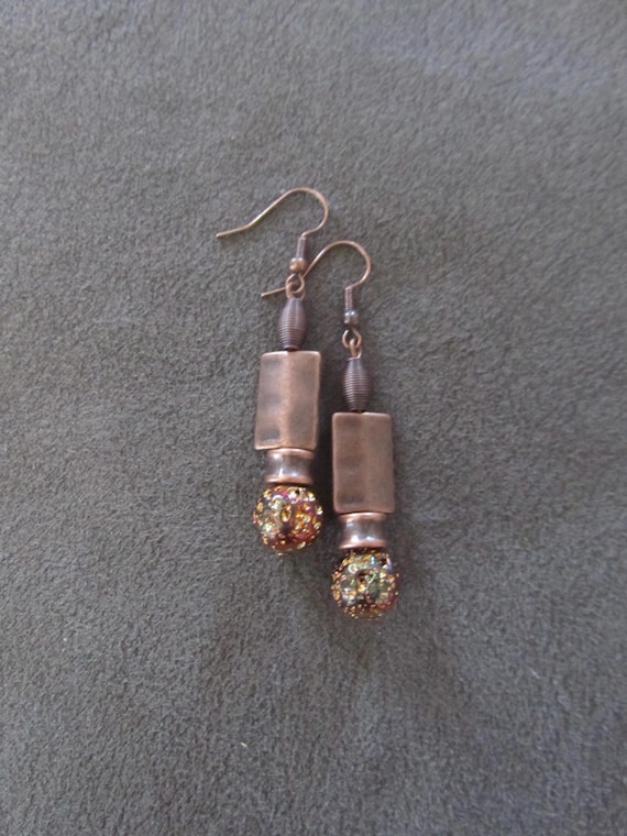 Lava rock and copper dangle earrings