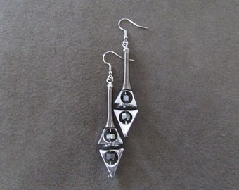 Silver and gunmetal geometric earrings