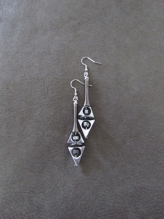 Silver and gunmetal geometric earrings