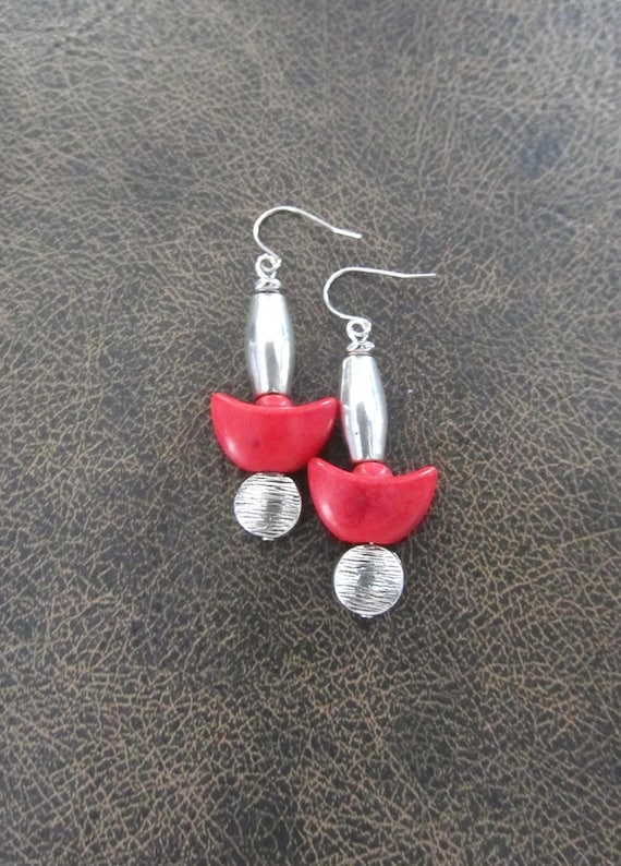 Unique red howlite and silver earrings