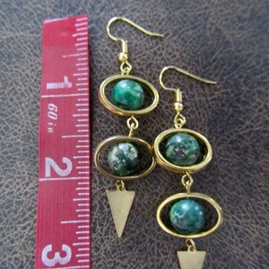 Green imperial jasper and gold dangle earrings image 2