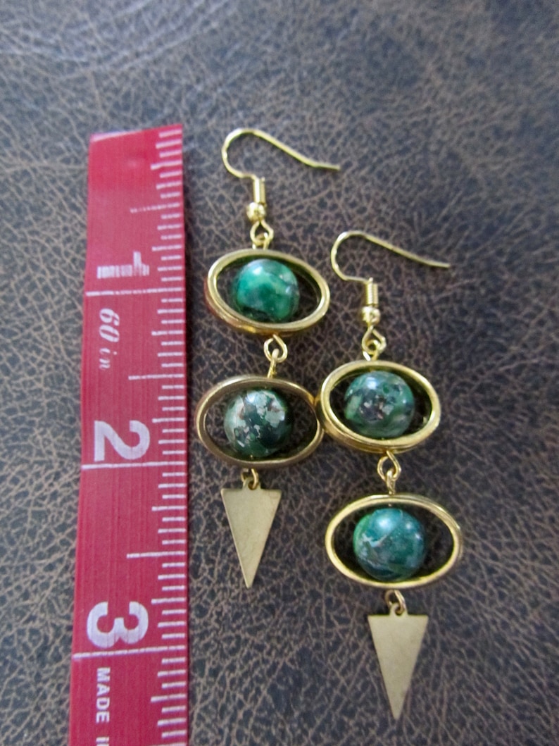 Green imperial jasper and gold dangle earrings image 2