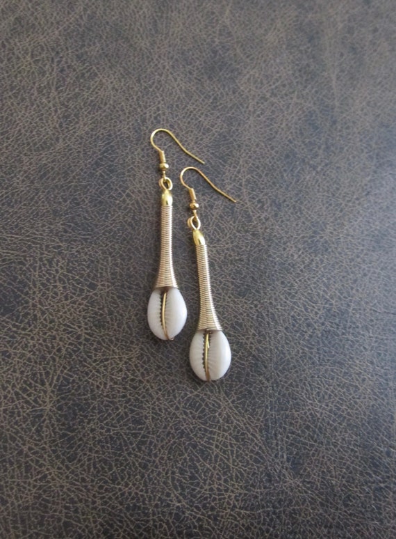 Cowrie shell earrings, gold African Afrocentric earrings