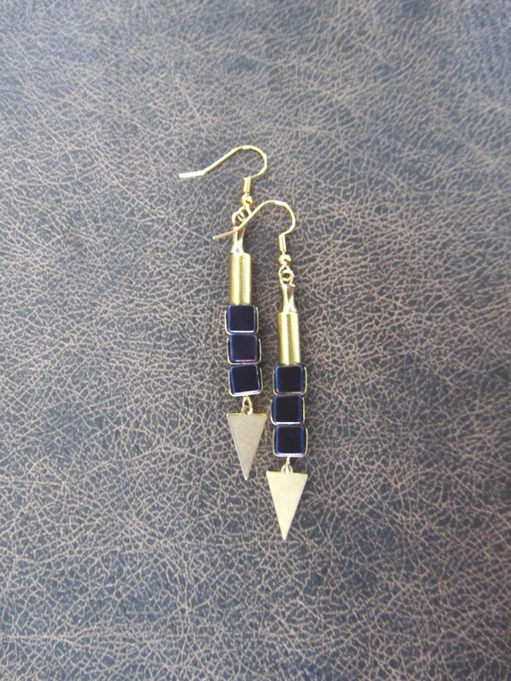 Brass mid century modern hematite earrings