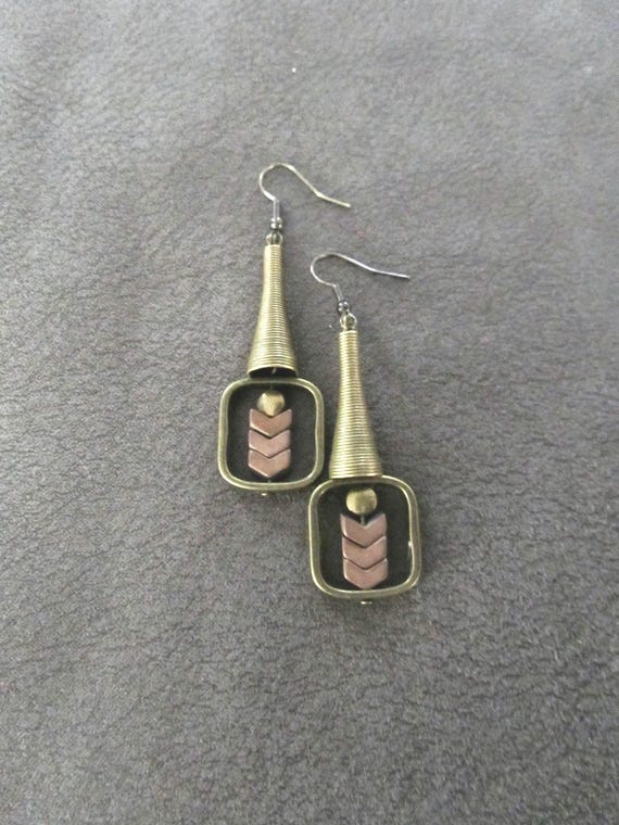 Industrial bronze and brown earrings 2