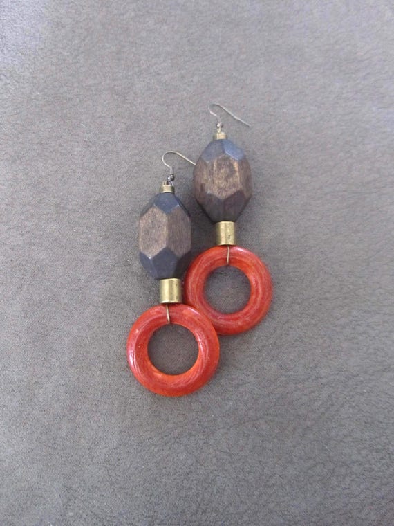 Oversized bold natural wooden earrings 2