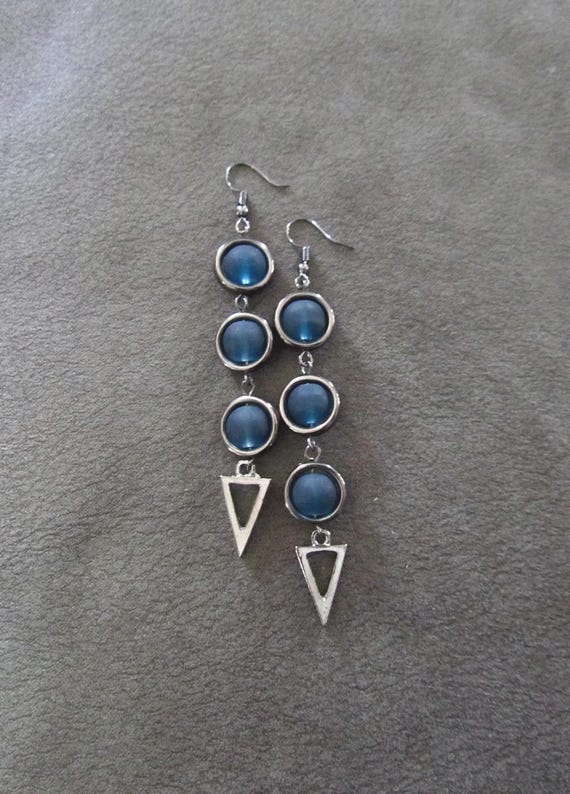 Long frosted glass and gunmetal earrings,