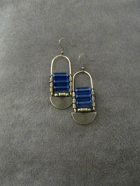 Bronze and glass earrings, periwinkle