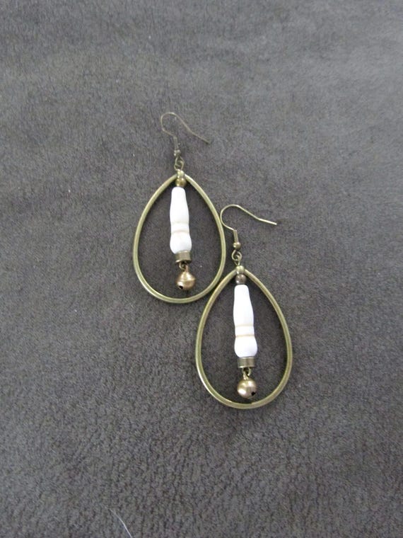 Bronze bell tear drop hoop earrings