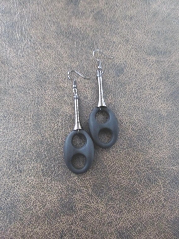 Bold black rubber and gunmetal earrings
