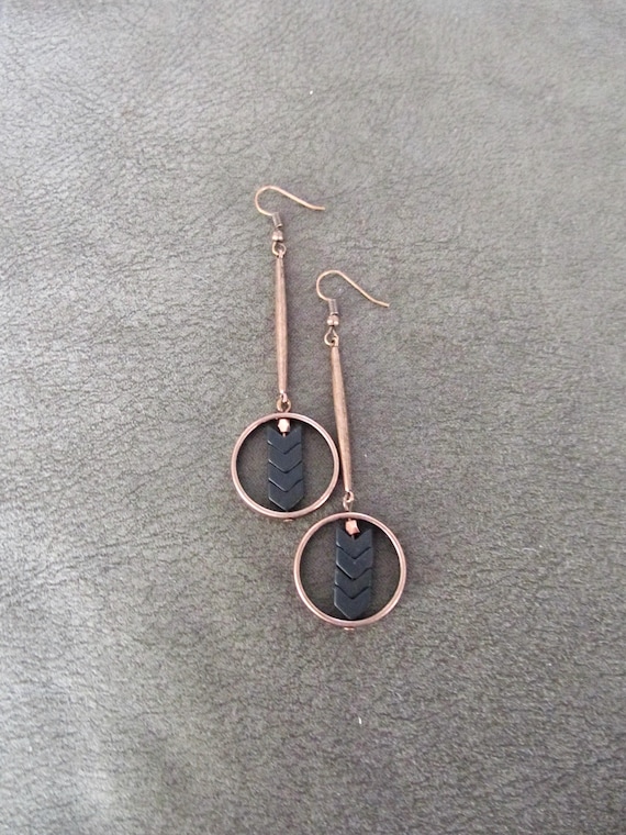 Copper geometric industrial earrings black hematite