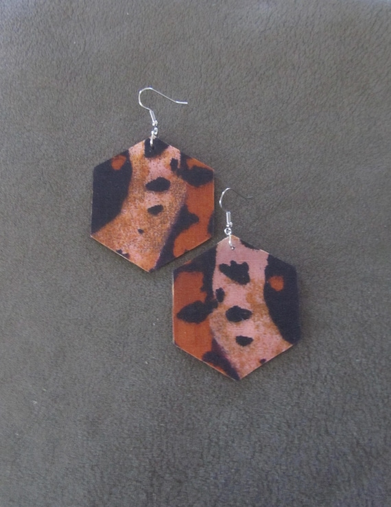 African print Ankara earrings, hexagon