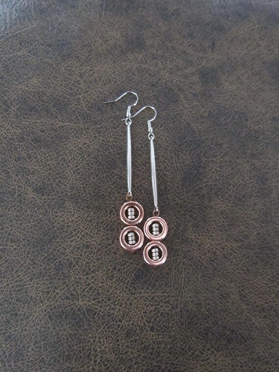 Mid century modern rose gold and silver geometric earrings