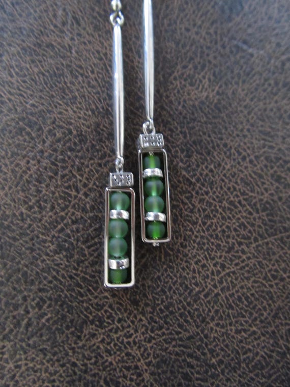 Long green frosted glass dangle earrings