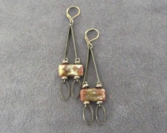 Unique stone and bronze dangle earrings