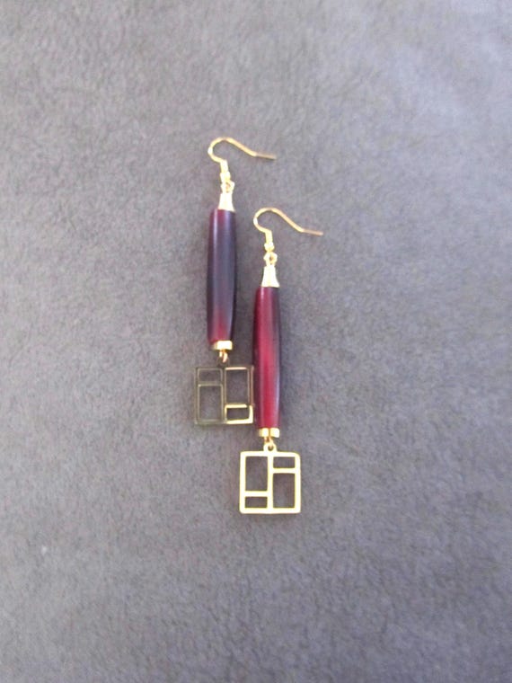 Long red hairpipe mid century earrings
