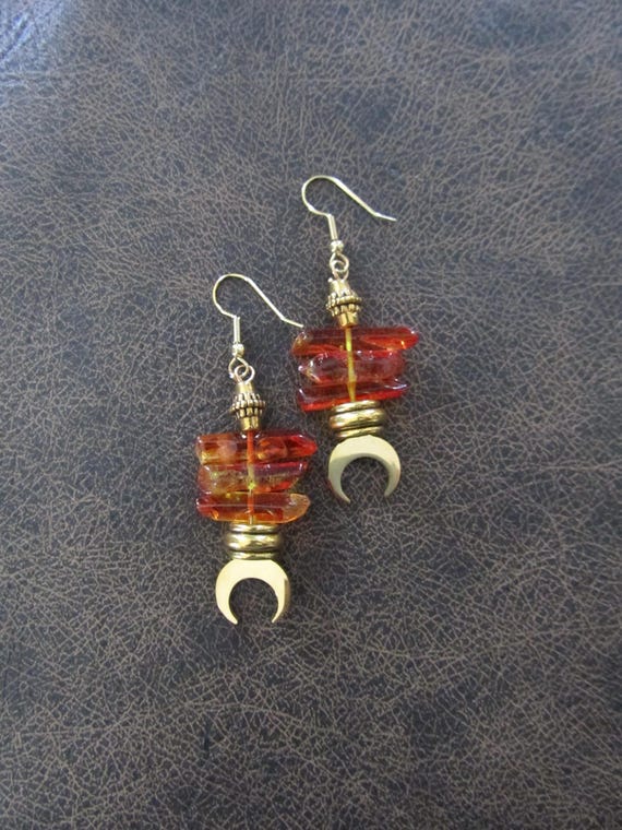 Raw quartz crystal earrings, orange
