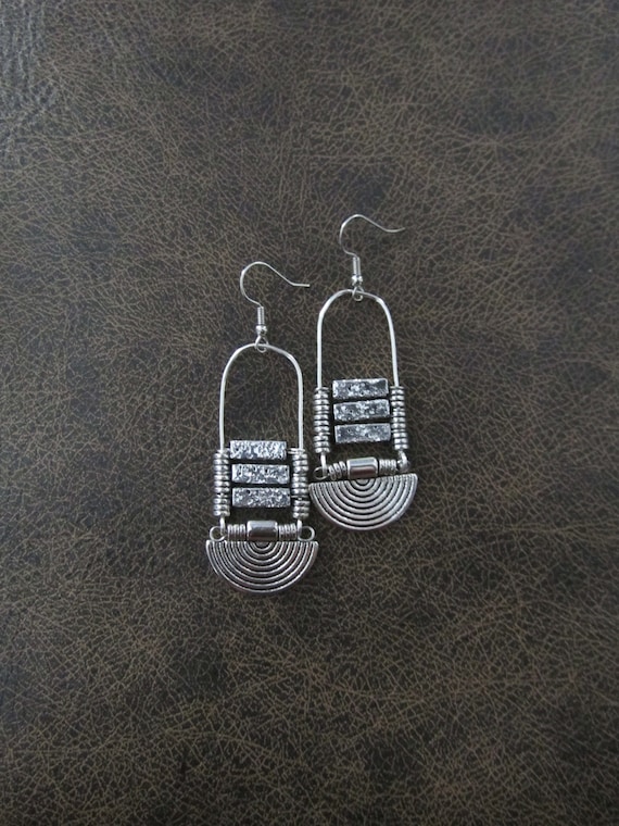 Lava rock and silver earrings, silver