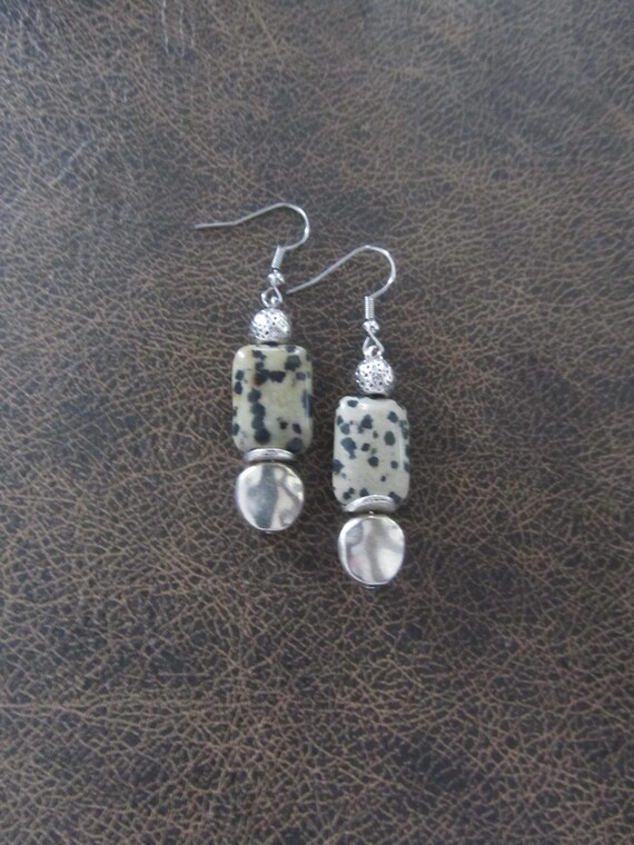 Dalmatian jasper and silver earrings