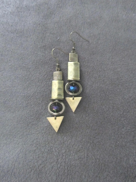 Antique Bronze Green Crystal Earrings: Boho Chic Dangle Earrings