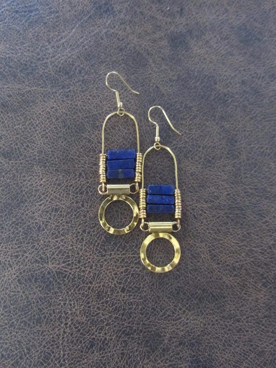 Blue lapis and gold ethnic earrings