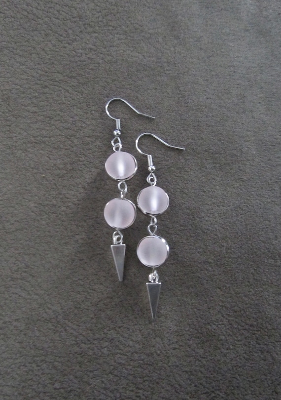 Long pink earrings, bohemian earrings, beach earrings, frosted glass earrings, geometric earrings