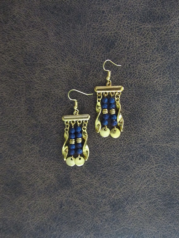 Chandelier earrings, blue and gold earrings 2